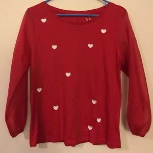 3/$15 💗 Stitched lovely Hearts top sheer sleeves cotton top delicate beautiful